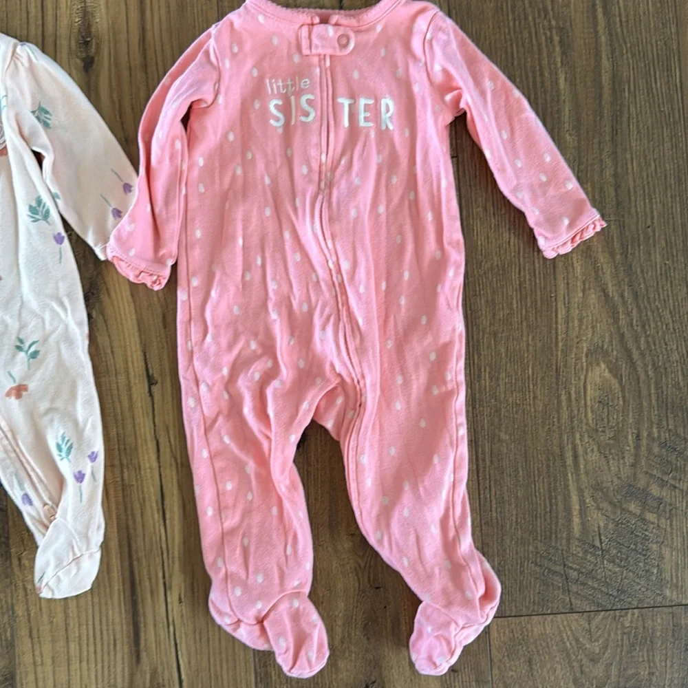 Bundle of 2 Little Sister sleeper pajamas, Carter’s, size 3 mo and 9 mo
